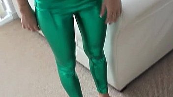 Exotic amateur Sasha teasing in shiny green PVC panties