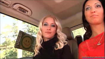 Pornstars having threesome with amateur man in the car