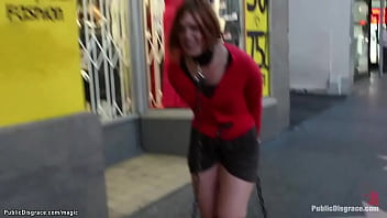 Mistress Princess Donna Dolore humiliates on the public streets slave Jodi Taylor then in bar makes her suck and fuck big cock to Astral Dust